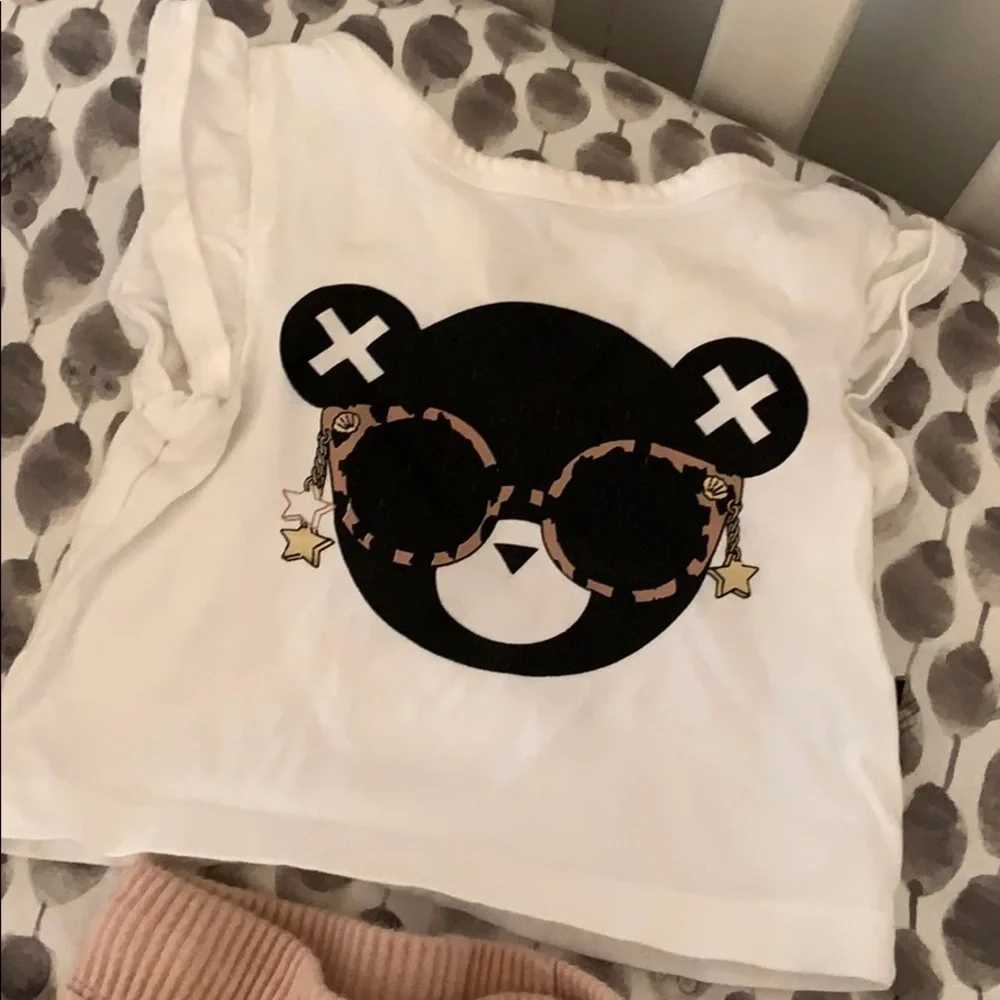 0-3 M Hux Baby Ribbed Leggings and Graphic Top